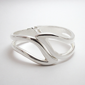 Open Wave Silvertone Hinged Cuff Bracelet